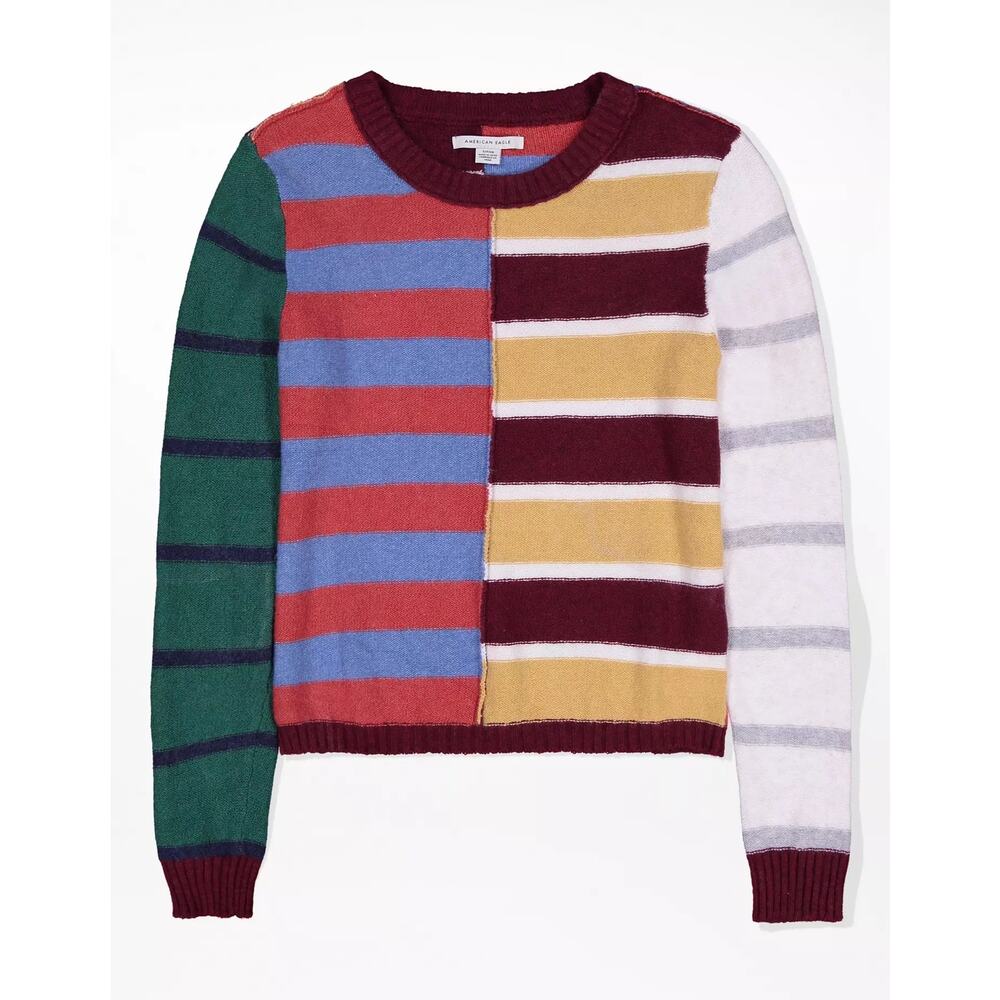 American Eagle Patchwork Crew Neck Sweater Size X… - image 1